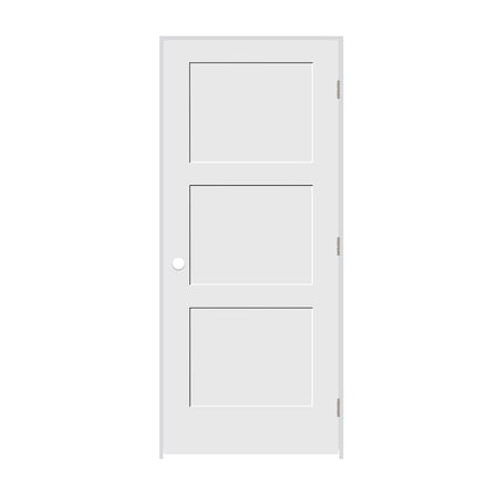 Trimlite 24"x84"x13/8" Primed 3Panel Equal Panel Interior Shaker 49/16" LH Prehung Door Satin Nickel Hinges 2070pri8433LH154916